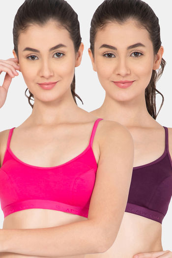 Buy Lady Lyka Cotton Sports Bra(Pack of 2) - Multicolor